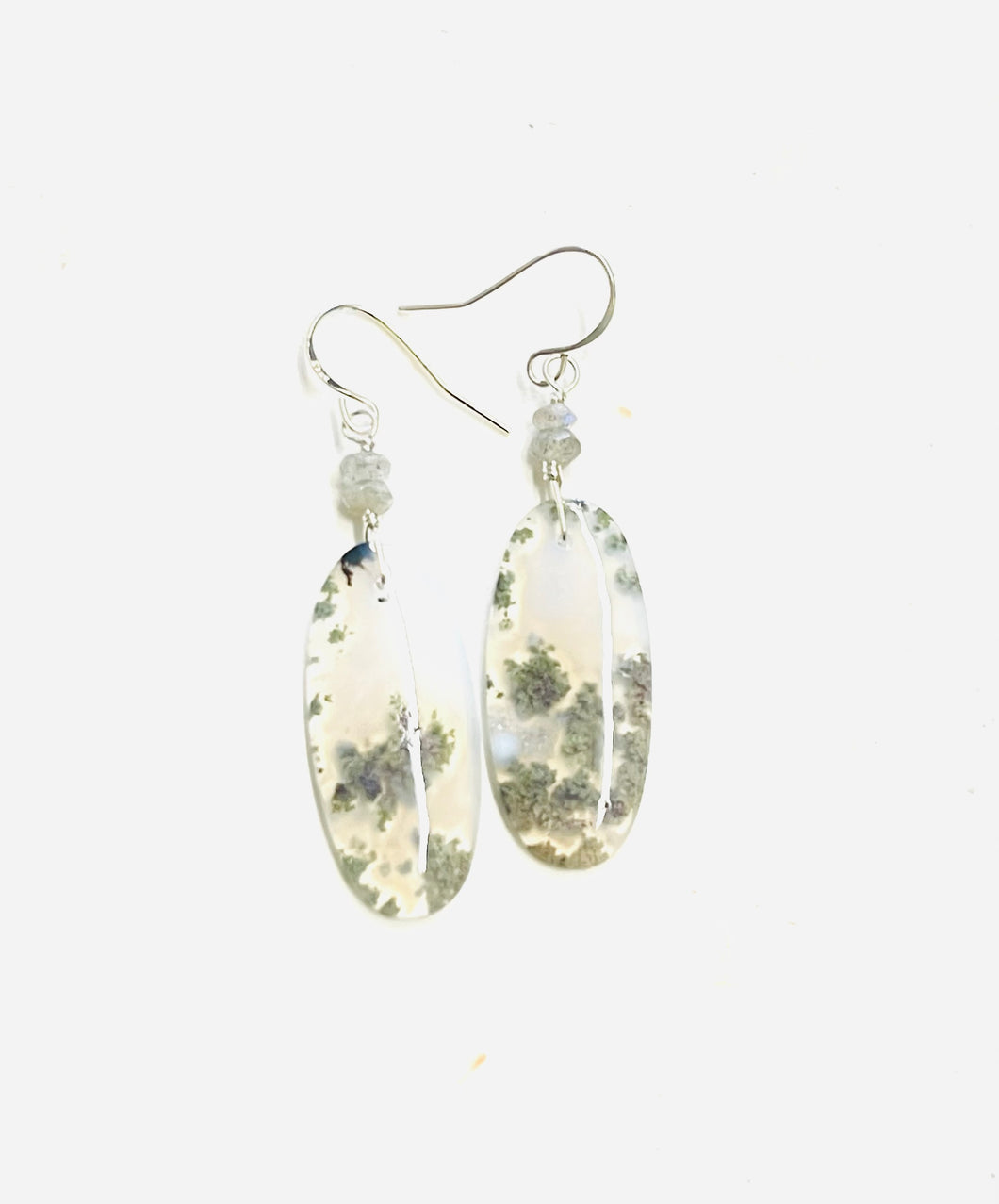 Earrings with translucent green moss agate