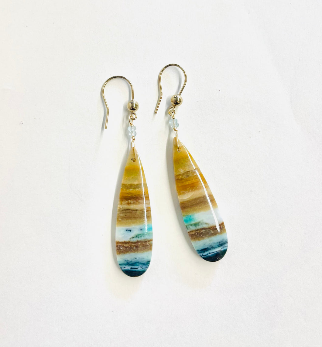 Earrings with multi color opalized wood