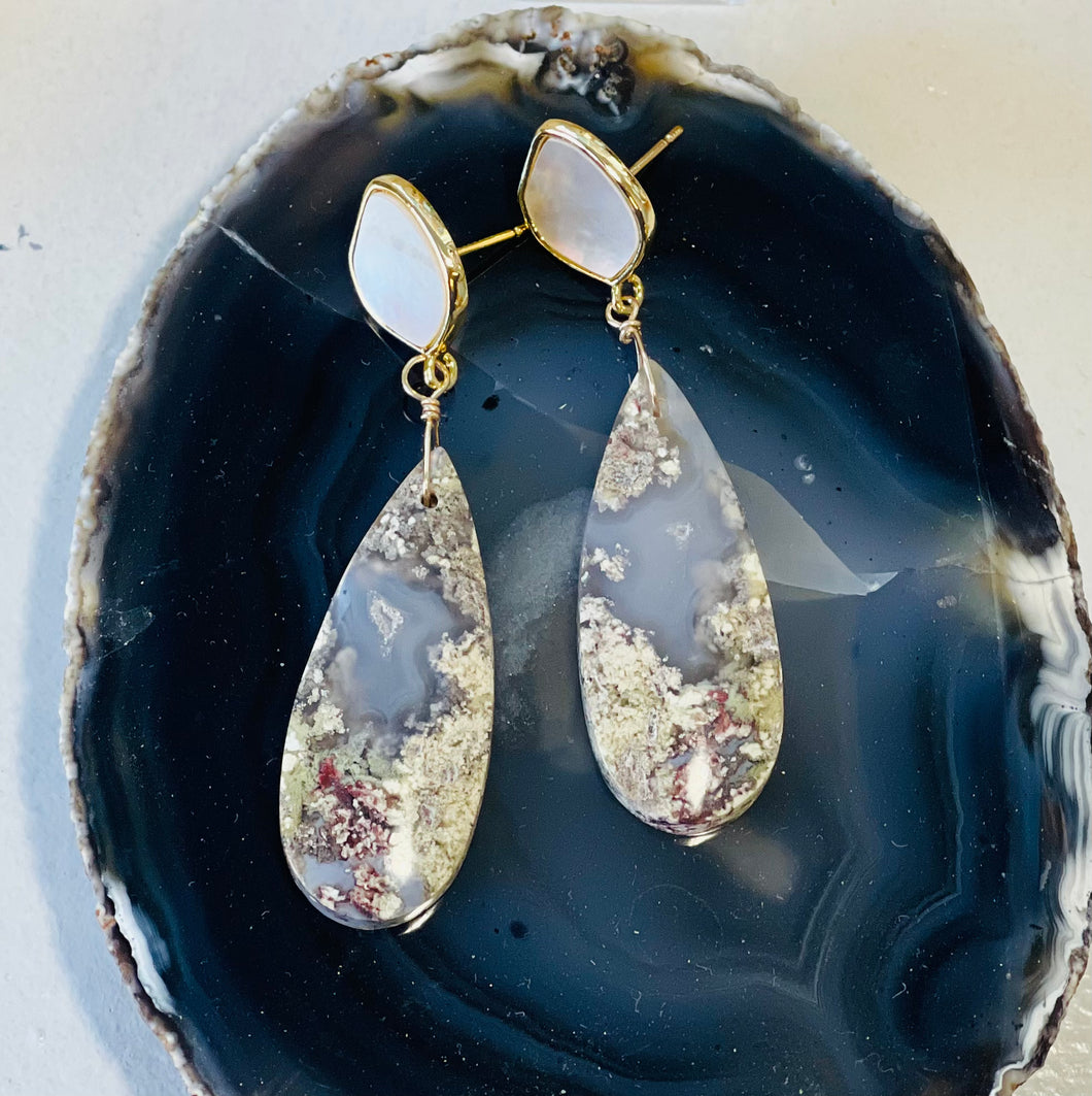 Earrings with green moss agates