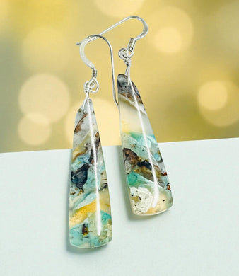 Earrings with chrysocolla copper