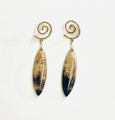 Earrings with petrified palm root