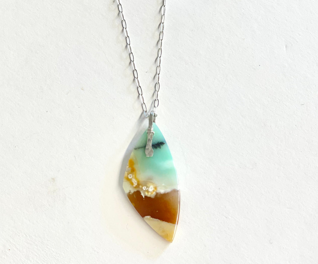 Pendant with natural opalized petrified wood