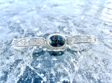 Bracelet cuff in sterling silver with blue petrified wood and copper