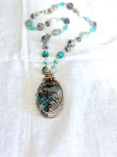 Necklace with natural cooper on chrysocolla