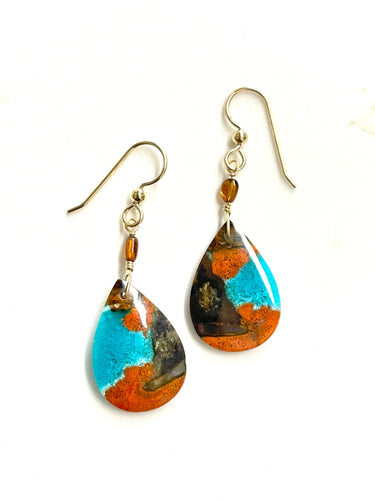 Earrings with petrified Opalized wood