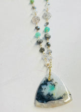 Necklace with light quartz and chrysocolla
