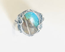 Ring with amazing opalized wood cabochon