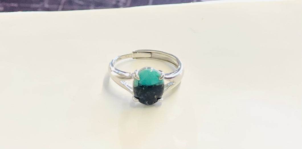 Ring with a natural petrified opalized wood cabochon