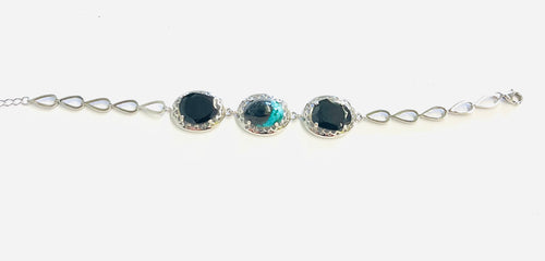 Bracelet cuff style with black onlyx & black silicated opalized petrified wood