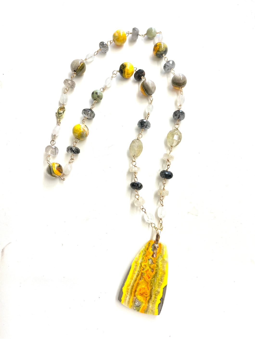 Necklace with bubble bee jasper