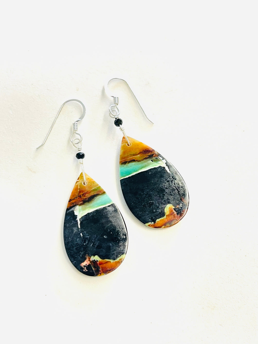 Earrings with opalized colorful wood