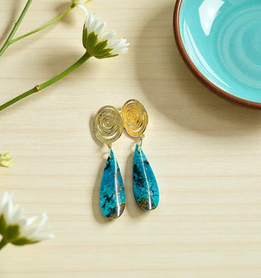 Earrings with gem chrysocolla