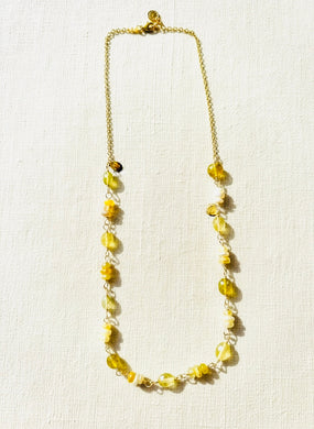 Necklace with Peridot, Glossular garnet and opals