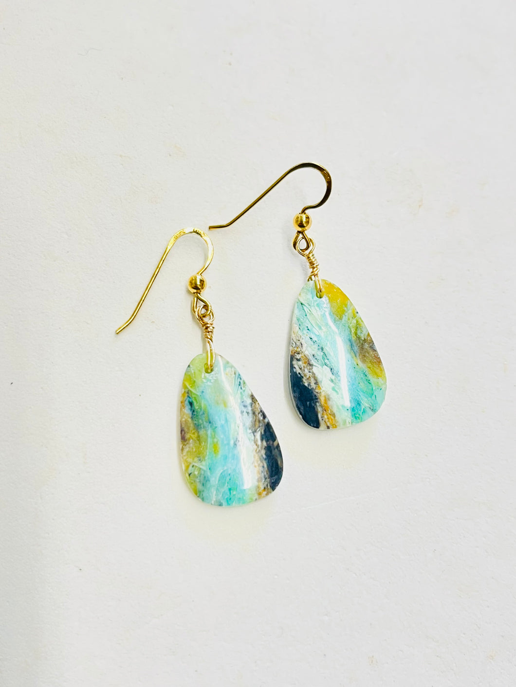 Earrings with multi colors of Opalized wood -studs