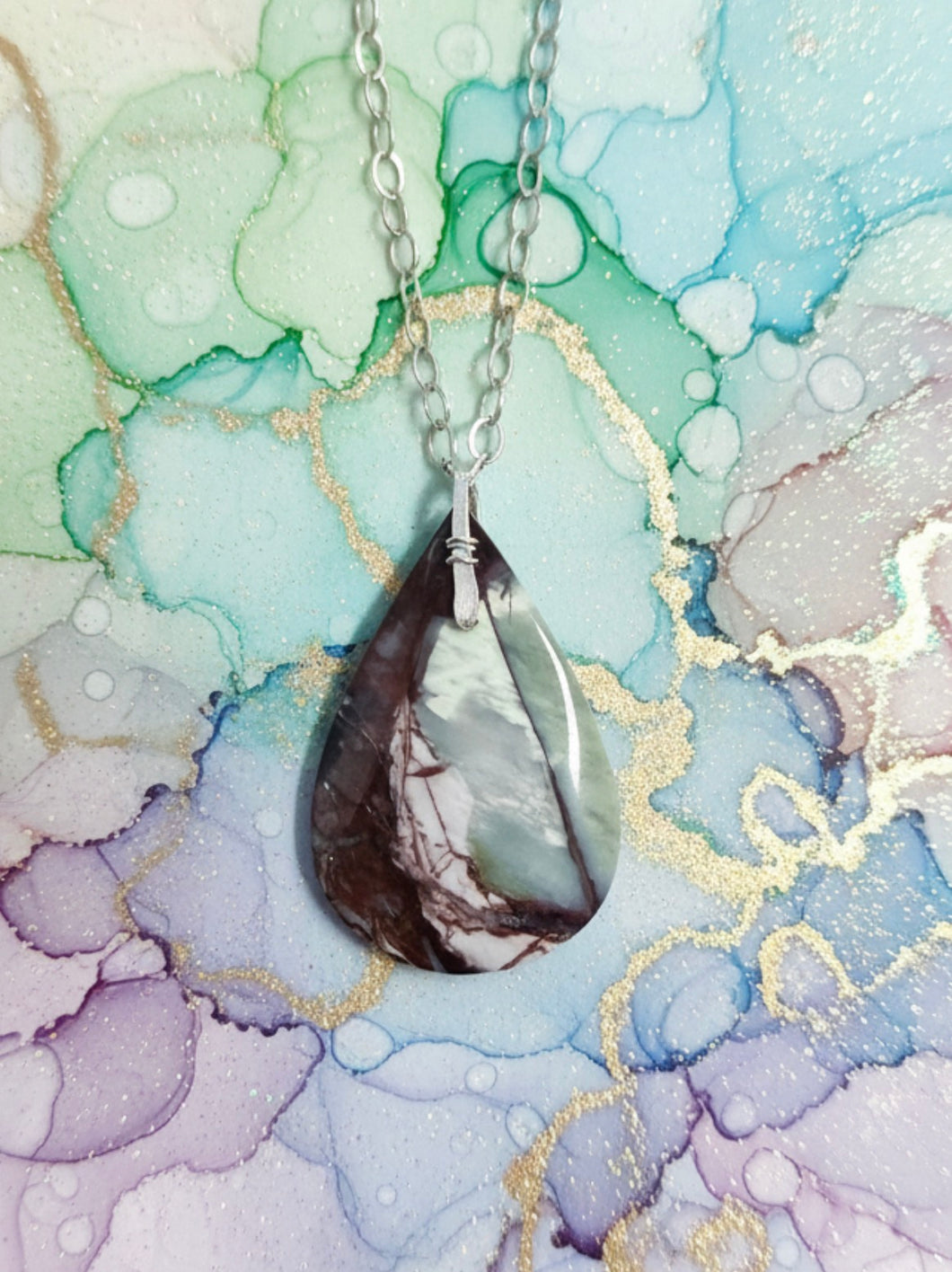 Pendant with natural petrified opalized wood