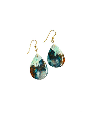 Earrings with opalized wood