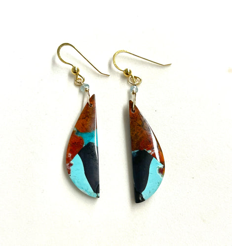 Earrings with petrified Opalized wood