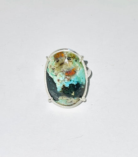 Ring with amazing petrified opalized wood cabochon- 5.5 size