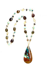 Necklace with dark opalized petrified wood