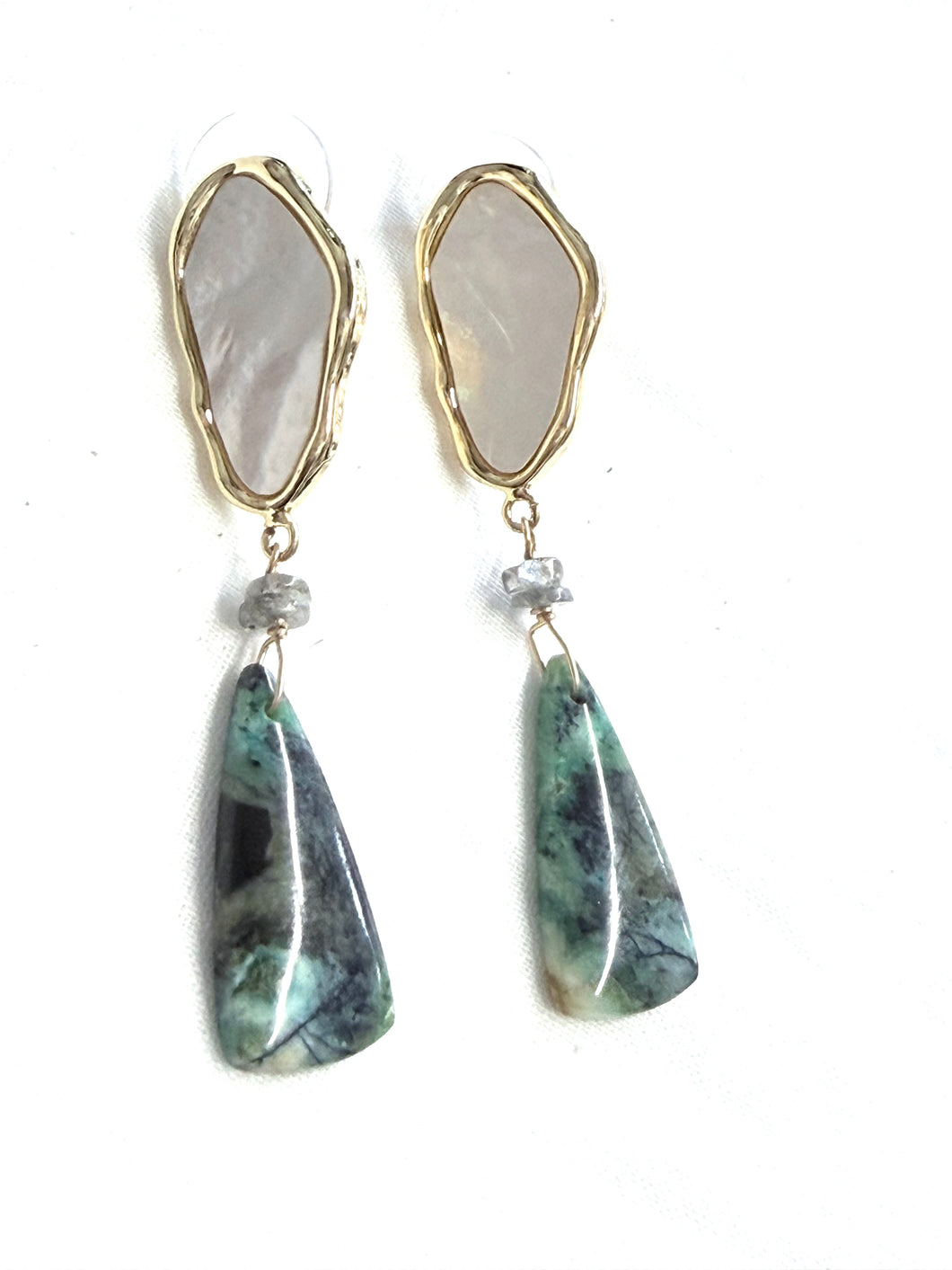 Earrings with green opal wood