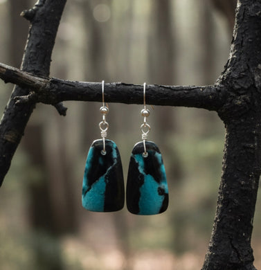 Earrings with gem chrysocolla
