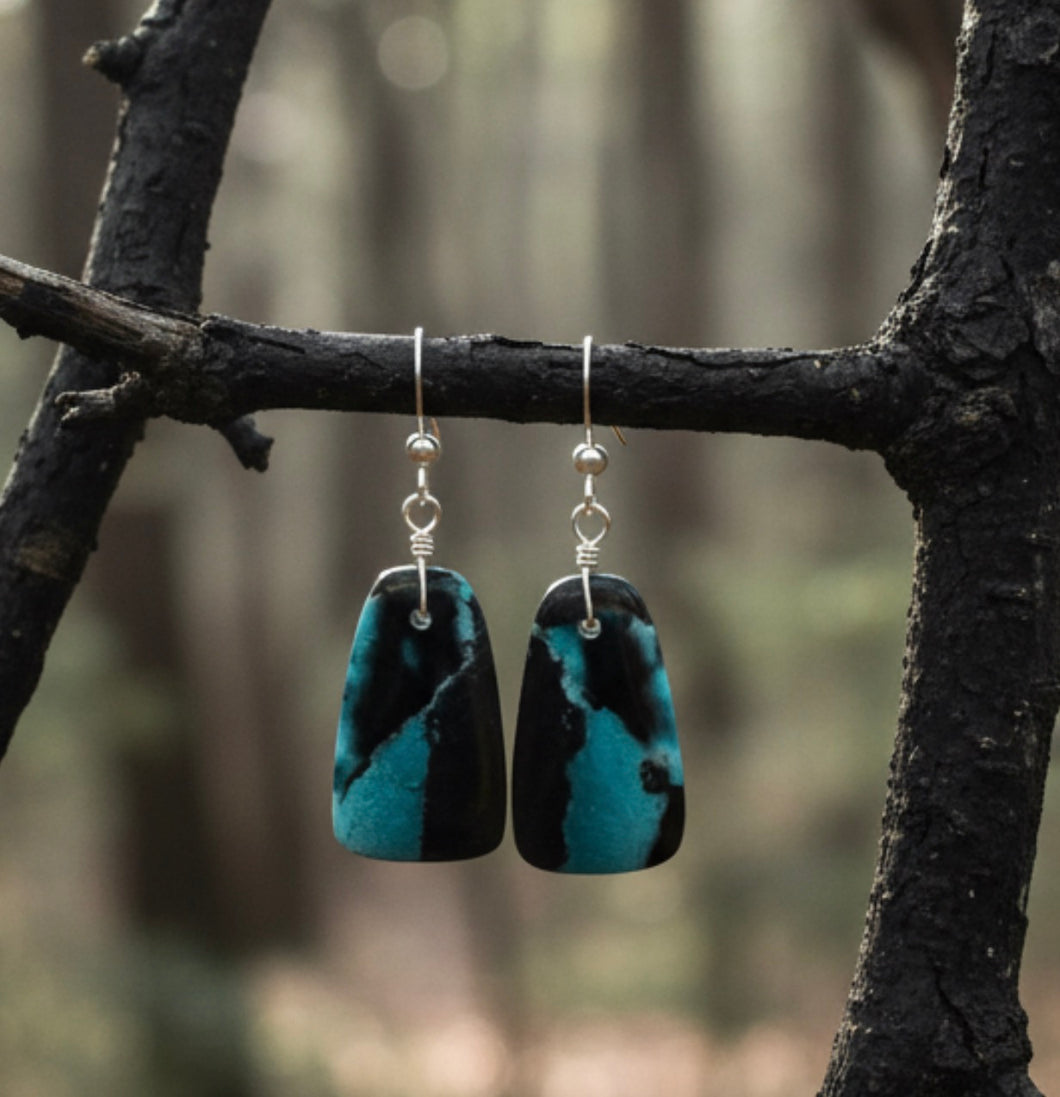 Earrings with gem chrysocolla