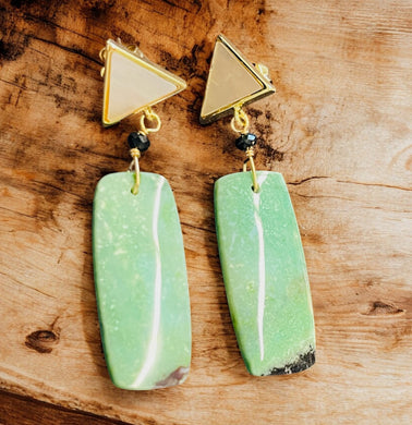 Earrings with studs and crystalized opal on petrified wood