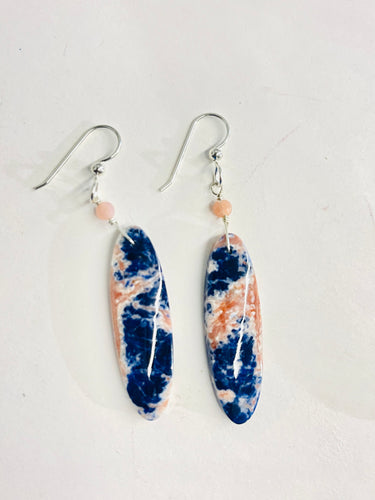 Earrings with long oval sodalite