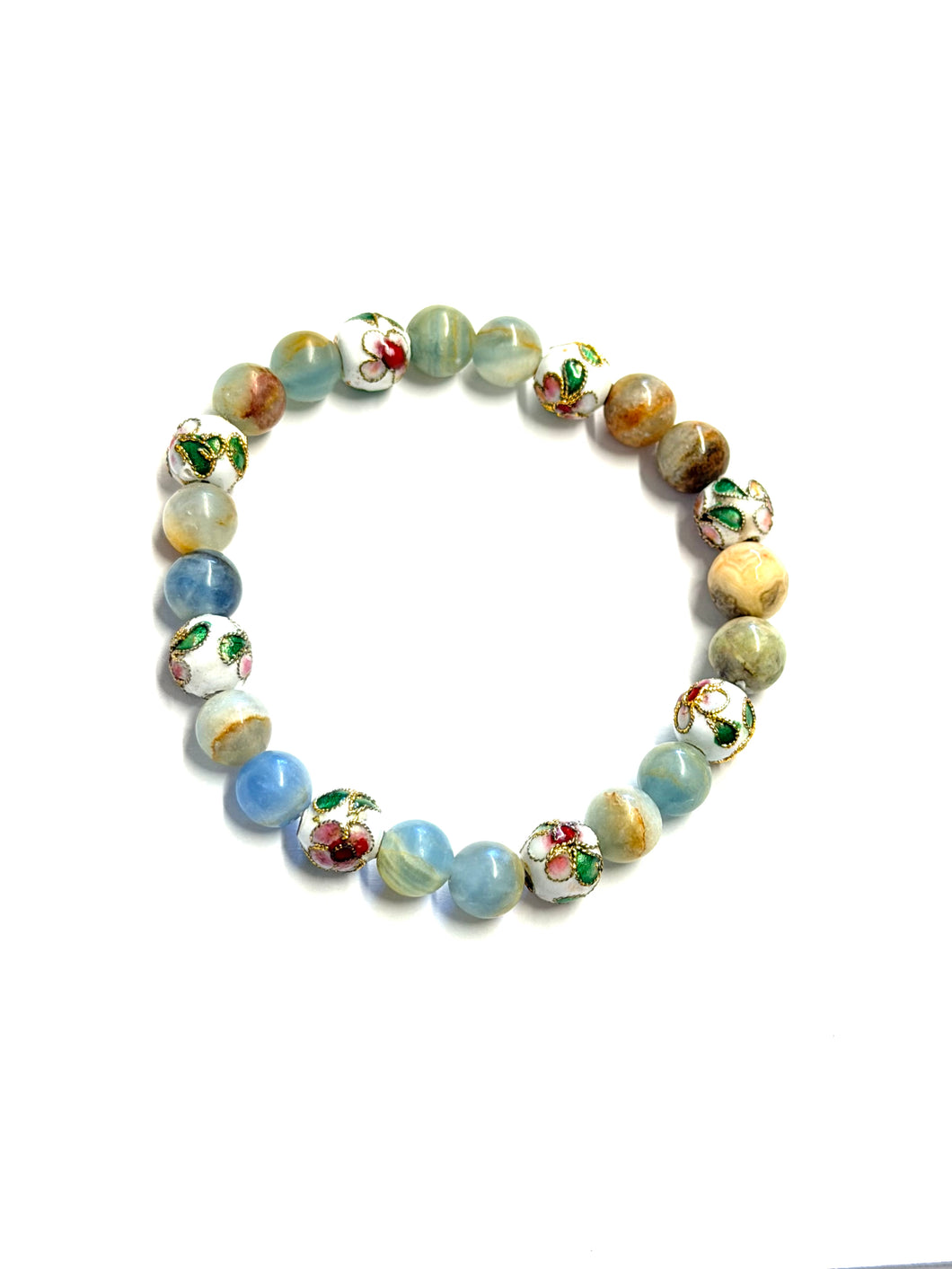 Bracelet with blue calcite and cloisonné enamel bead