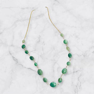 Necklace with emeralds and chrysoberyl beads