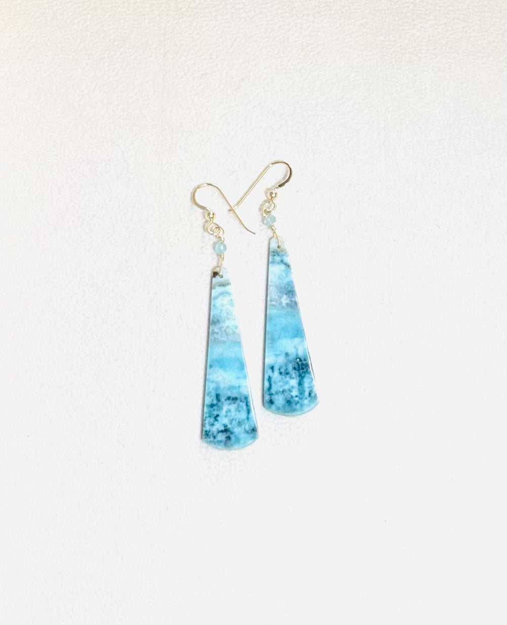 Earrings long with blue opal wood