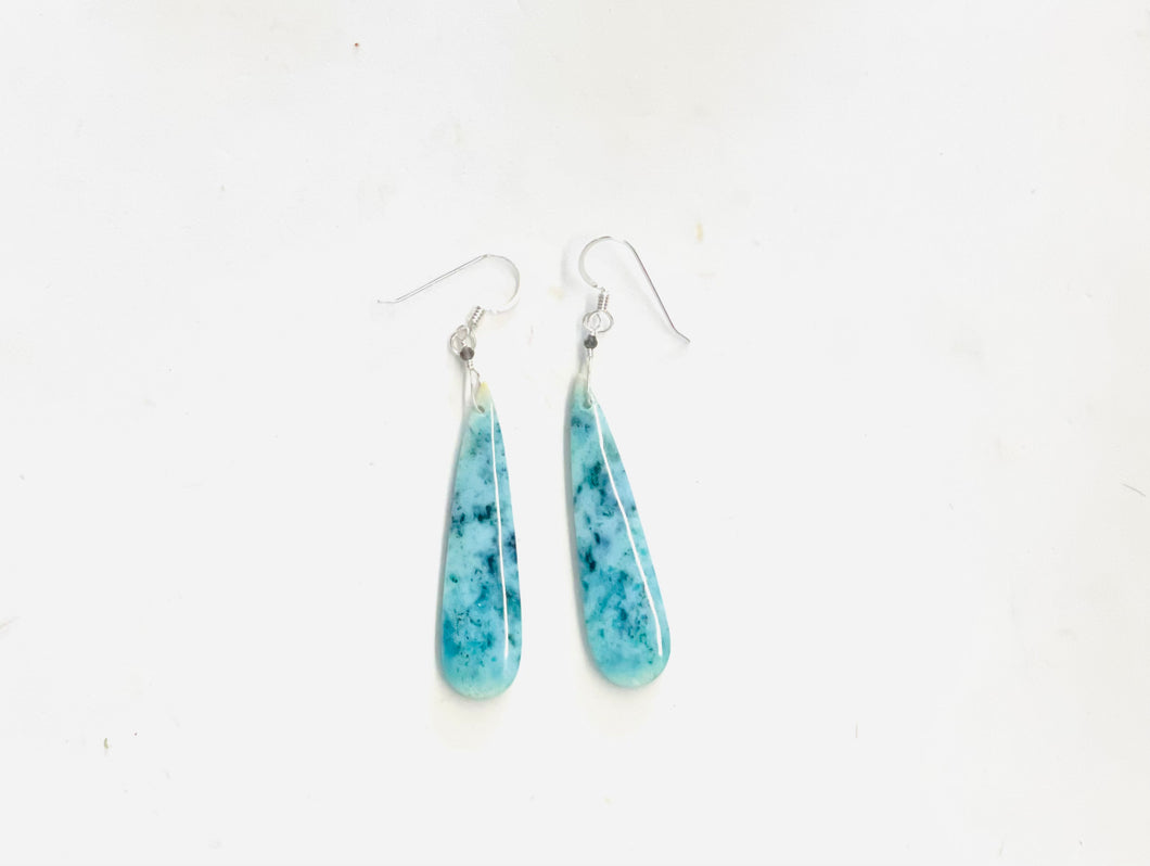 Earring with blue black opal wood