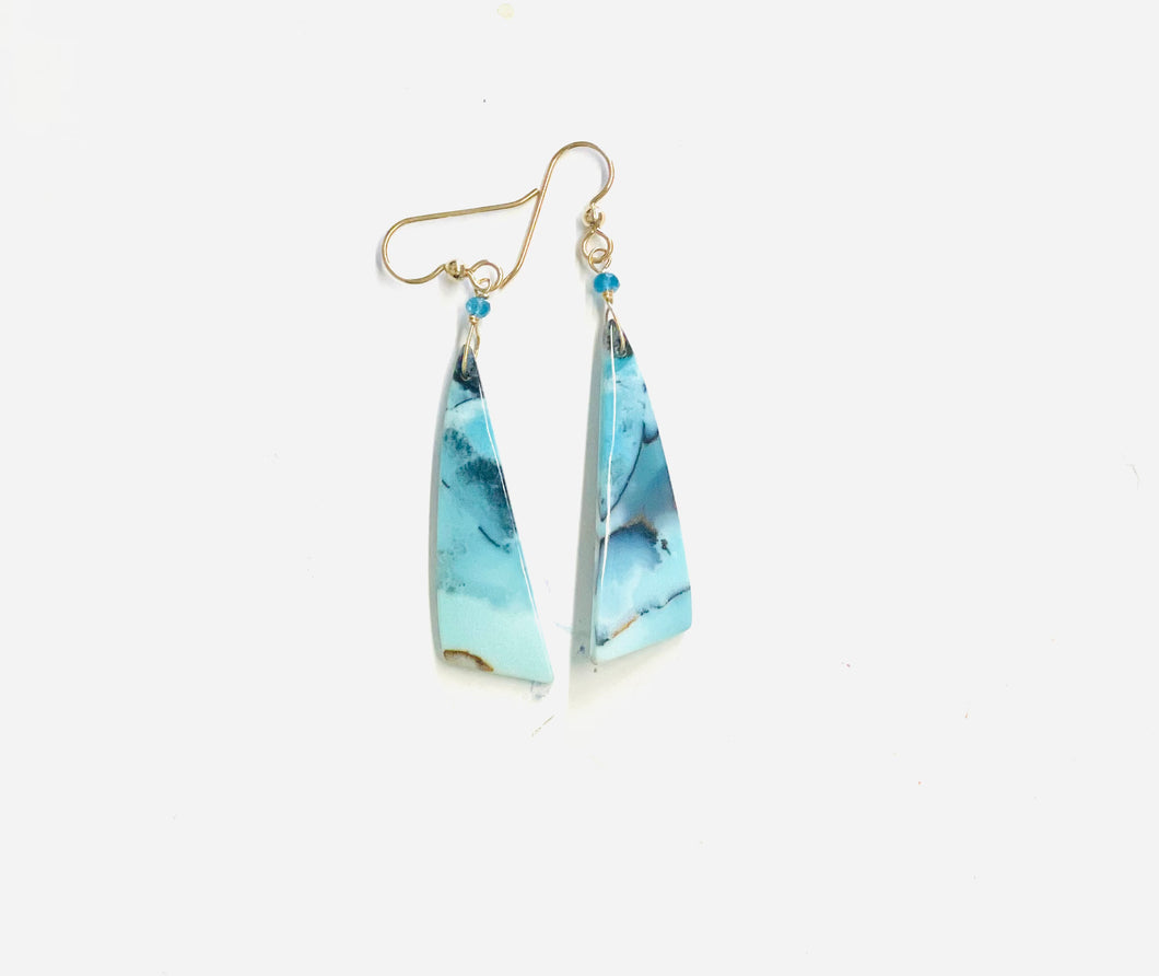 Earrings with stunning blue and brown opalized wood