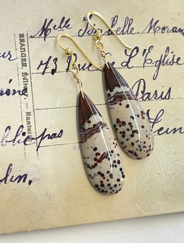 Earrings with beautiful beige red Jasper