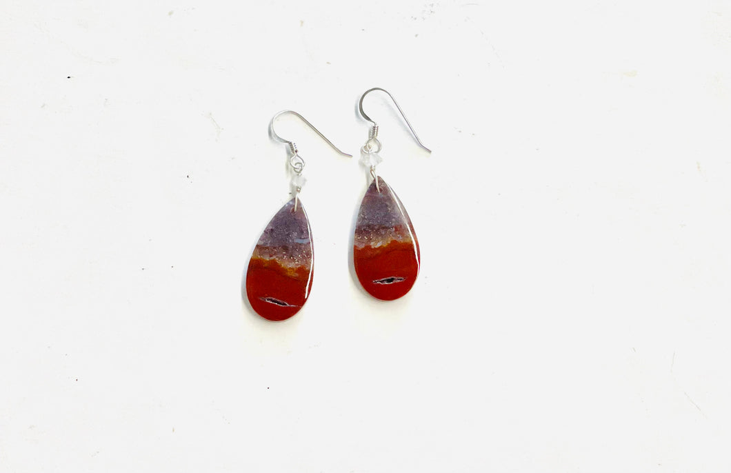 Earrings with plume agate