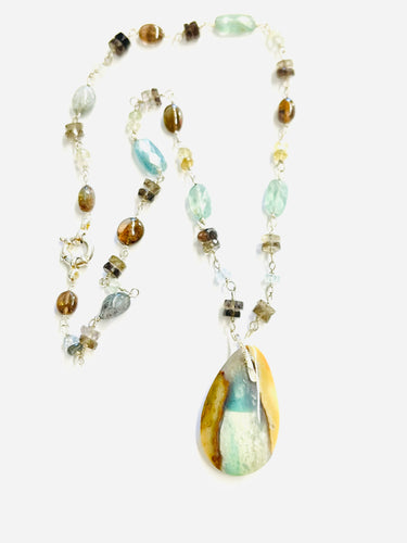 Necklace with opal wood and various stones