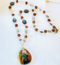 Necklace with Petrified opalized wood with natural copper