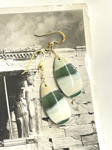 Earrings with green white yellow Opalized wood