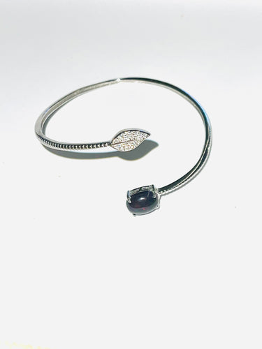 Bracelet sterling silver bangle with black fire Ethiopian opal
