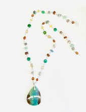 Necklace with deep green and brown colors opalized wood