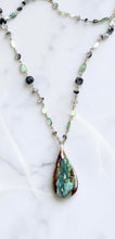 Necklace in green colors of Opal wood