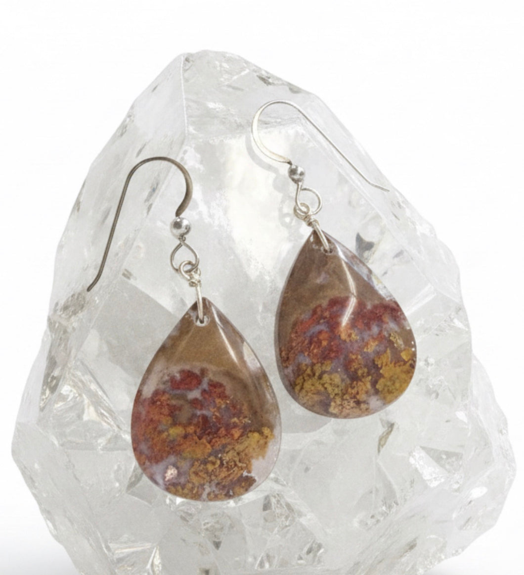 Earrings with brown mustard moss agates