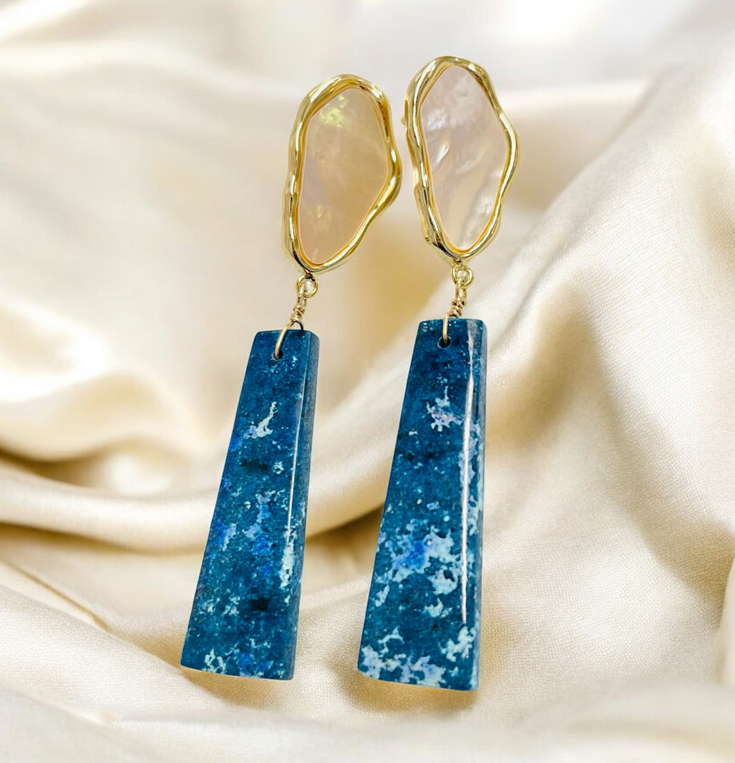 Earrings with blue sea sediment jasper and mop