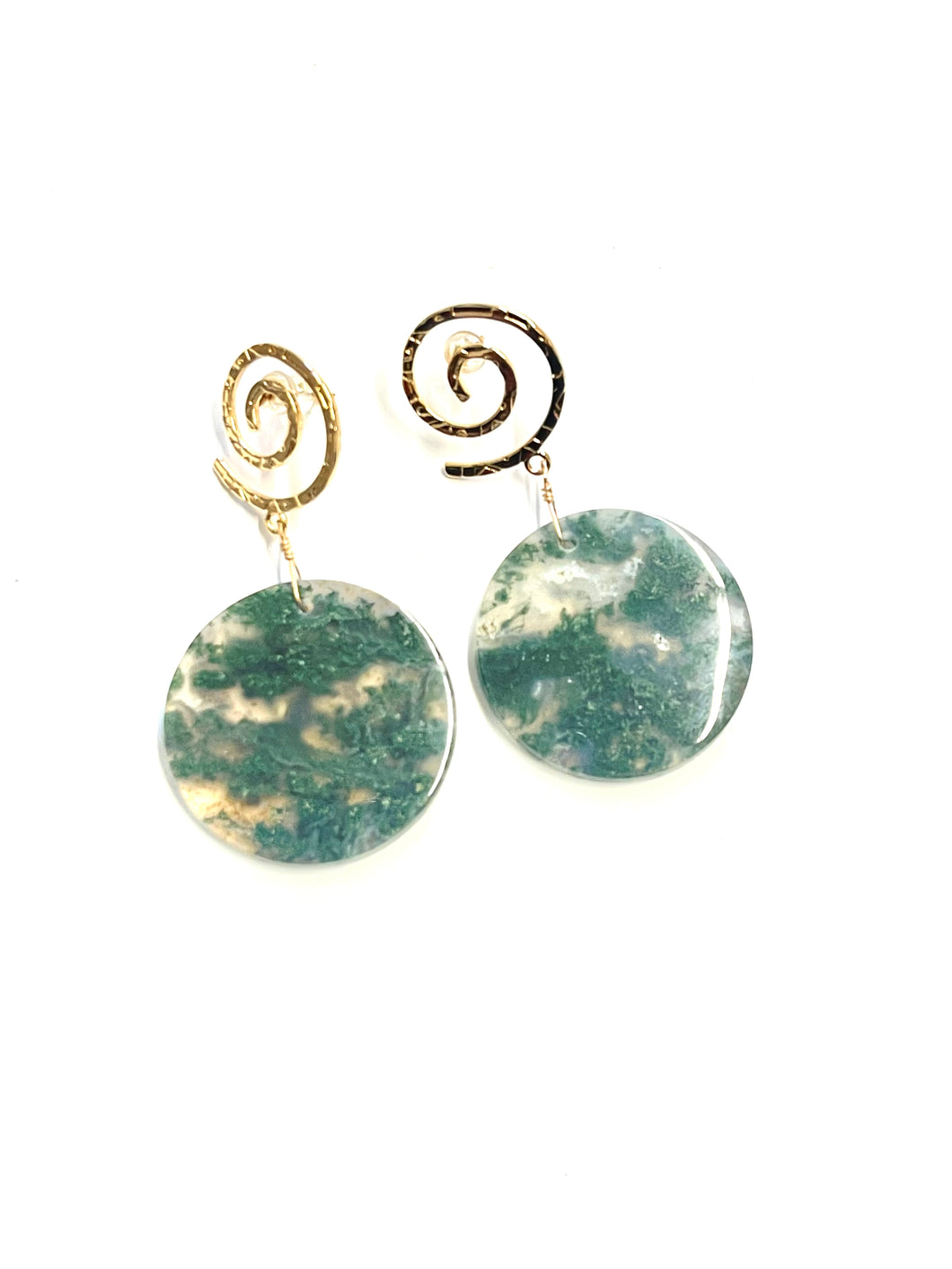 Earrings with green moss agate