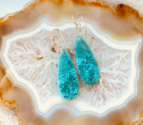 Earring with blue opal wood