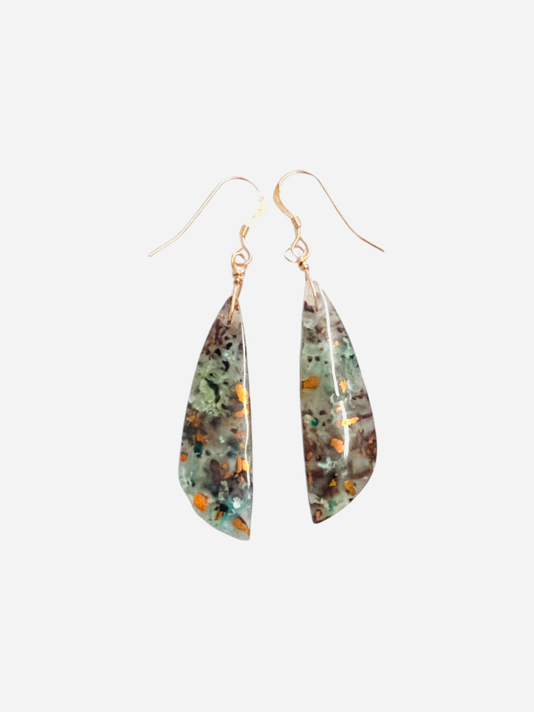 Earrings with chrysocolla copper