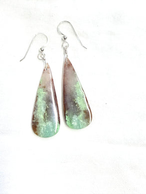 Earrings with green opalized wood