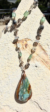 Necklace in green colors of Opal wood