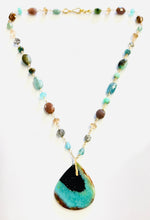 Necklace with green crystallized opalized wood