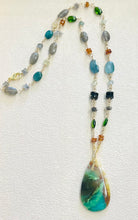 Necklace with opal wood and natural gem stones